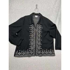 Vintage BonWorth Womens Jacket Blazer Full Zip Embroidered Black Petites XLP